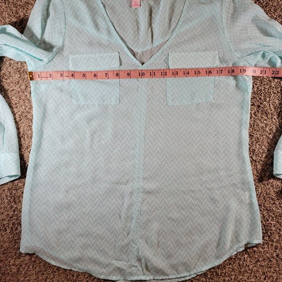 Candie's Sheer Chiffon Long Sleeve Blouse Roll Tab Sleeves Women's Size Large - Picture 7 of 12